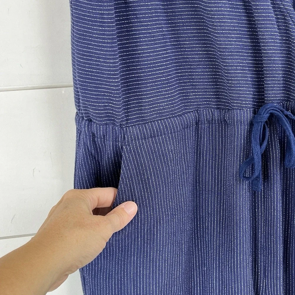 Bridge & Burn Dillon Jumpsuit Women S Navy Pinstripe Linen Sleeveless‎ Crop